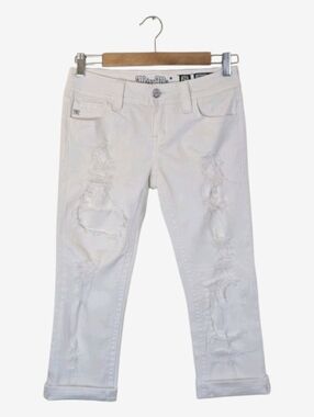 Miss Me White Distressed Capri Jeans Womens 25 Signature Cuffed Stretch